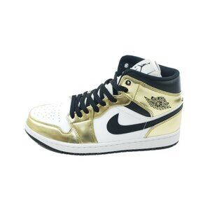 Nike Air Jordan 1 Mid SE Mens Sneakers Metallic Gold Black White Size 10